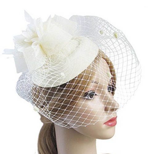 Luxury Net Veil Hat Fascinator Cocktail Party Hairpin Hat Headwear Accessories for Wedding Bridal with Hair Clip 